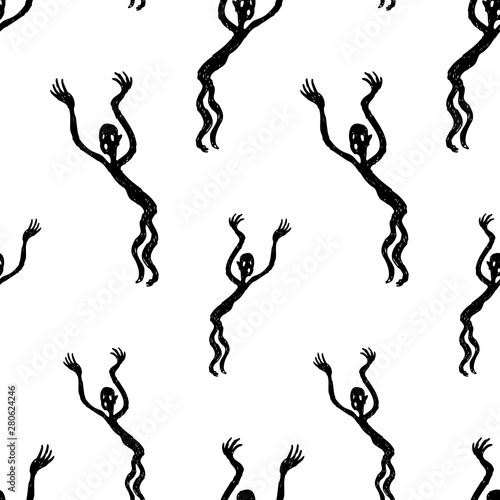 Seamless pattern of silhouettes of scary phantoms