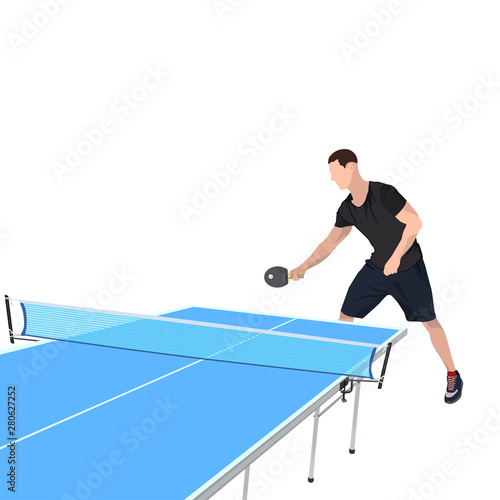 Ping pong game player and equipment, vector isolated illustration