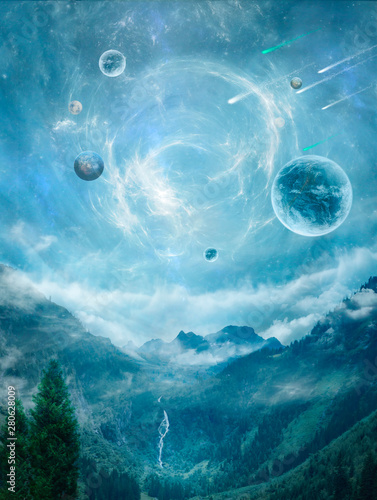 Fantasy landscape with planets and nebulas © susanafh