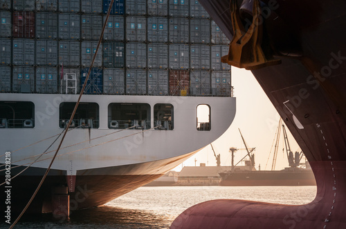 Ship transporting containers, Angola