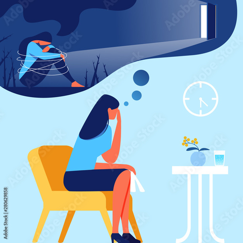 Woman in Office Psychologist. Out of Depression.