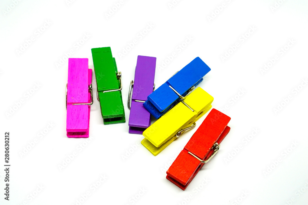 Many colorful Clothespin on a white background Many colorful Clothespin on a white background