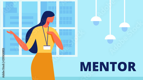 Woman Mentor Conducts Training at Office. Vector.