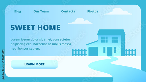 Two-Storey House on Background Sky. Sweet Home.