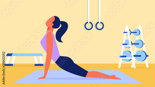 Woman in Lilac T-Shirt Stretching on Gymnastic Mat