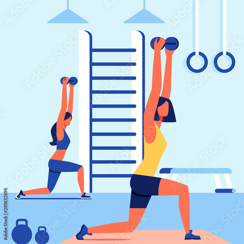 Women Doing Squats at Gym. Fitness Class for Woman