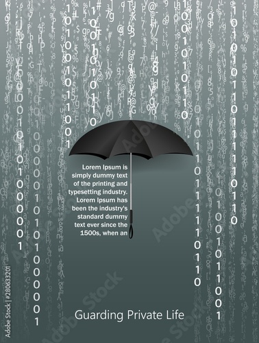 cyber defense sign, umbrella protects against cyber attacks. guarding private life. vector