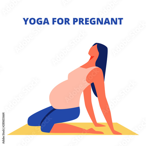 Sitting on Yellow Gymnastic Mat. Yoga for Pregnant