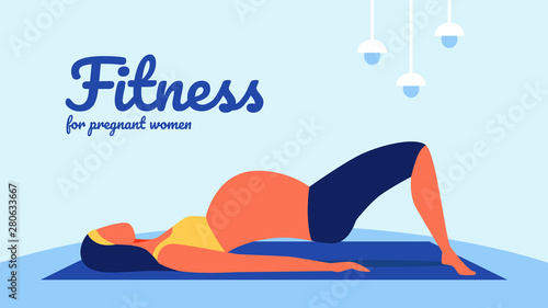 Pregnant Woman Lying on Gymnastic Mat. Vector.