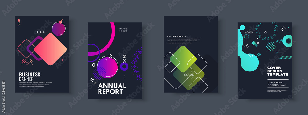 Set of brochure, annual report, flyer design templates. Vector illustrations for business presentation, business paper, corporate document cover and layout template designs - obrazy, fototapety, plakaty 