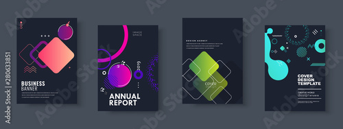 Set of brochure, annual report, flyer design templates. Vector illustrations for business presentation, business paper, corporate document cover and layout template designs photo