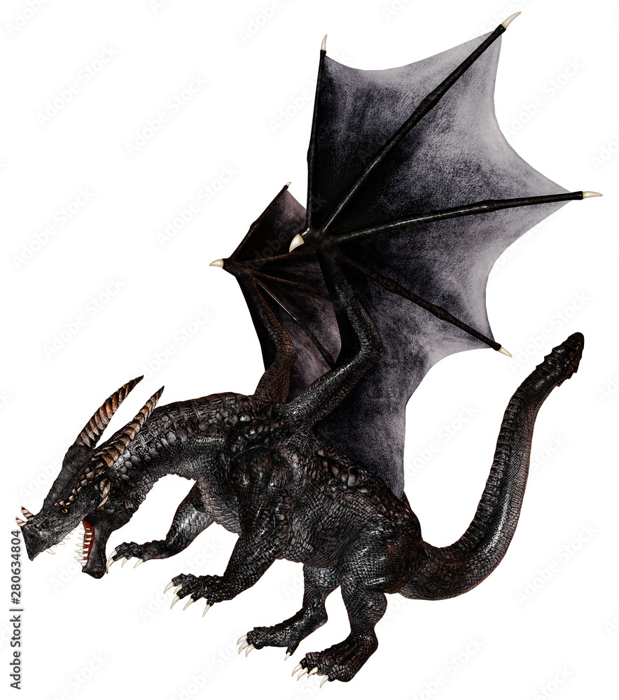 Naklejka premium Black Scale Dragon, ilustracja 3D, renderowanie 3D