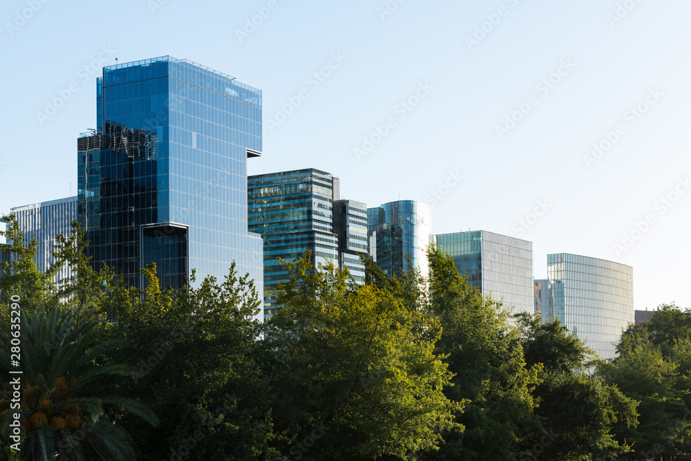 Skyline of office buildings at Nueva Las Condes, Las Condes district, Santiago de Chile