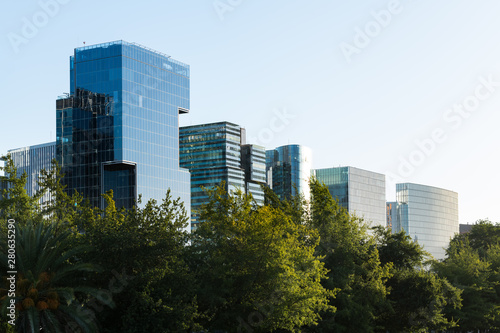 Skyline of office buildings at Nueva Las Condes  Las Condes district  Santiago de Chile