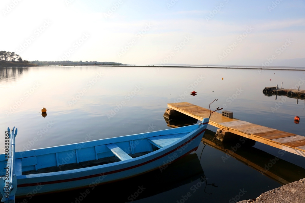 Traditional colorful wooden boats in port of Nin, Croatia.