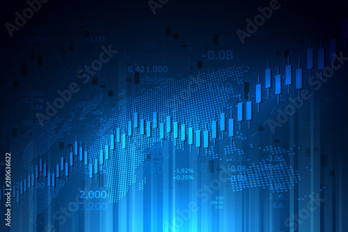 Stock market graph or forex trading chart for business and financial concepts, reports and investment on dark background . Vector illustration