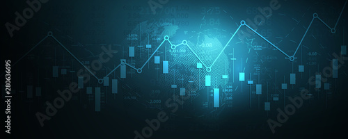 Fotografie, Tablou Stock market graph or forex trading chart for business and financial concepts, reports and investment on dark background