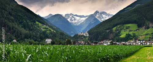 Beautiful view of Campo Tures with Taufers Castle. Valle Aurina near Brunico, South Tyrol in Italy. photo