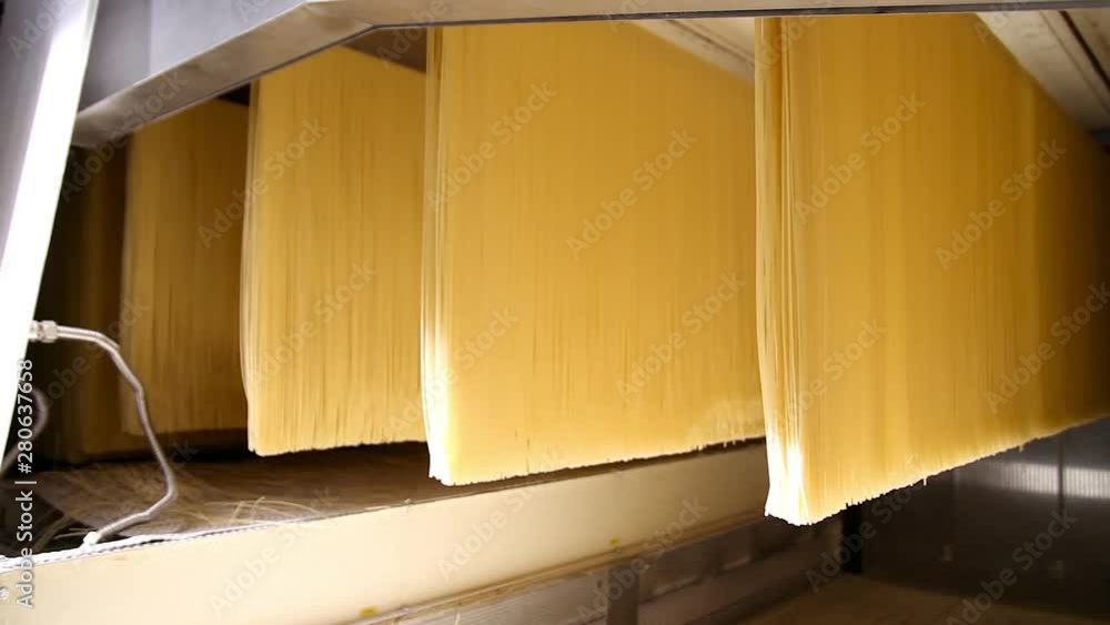 Spaghetti processing in a pasta Factory. Pasta factory and pasta