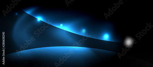 Dark background with neon color waves, vector template