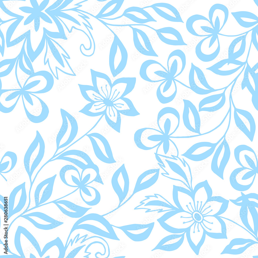 Fototapeta premium Seamless decorative floral pattern. Vector graphics. Coloring
