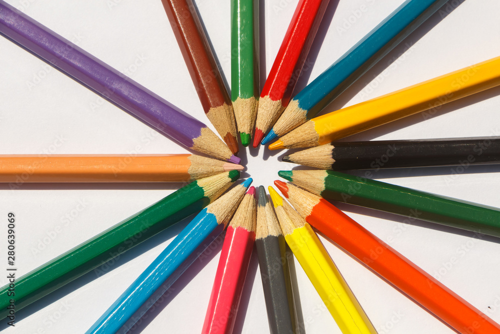 Colored wooden pencils on white background Colored wooden pencils on white background