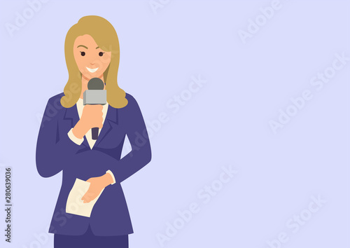 Woman reporter holding a microphone