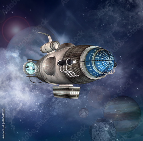 Wallpaper Mural Spaceship flying in the blue galaxy Torontodigital.ca