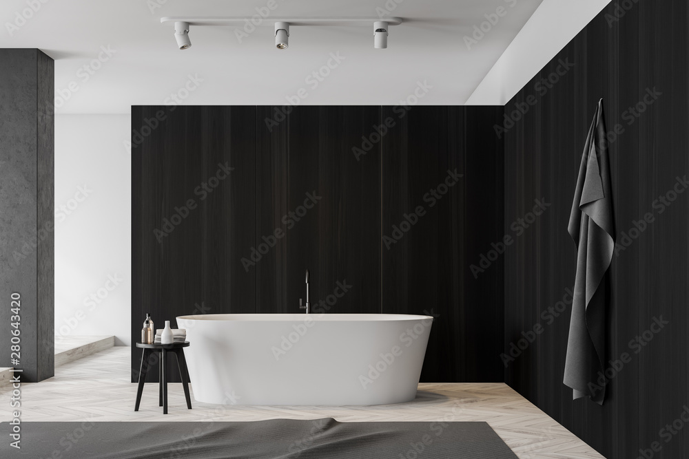 Dark wooden bathroom interior with tub Dark wooden bathroom interior with tub