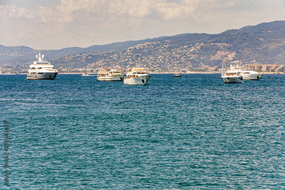 Sea bay marina with yachts and boats in Cannes