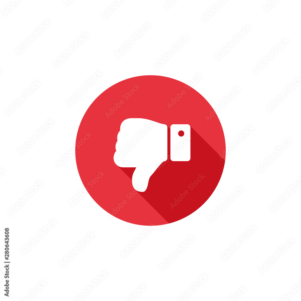 Thumbs down flat long shadow icon. Dislike button flat icon. Low rating sign icon concept.