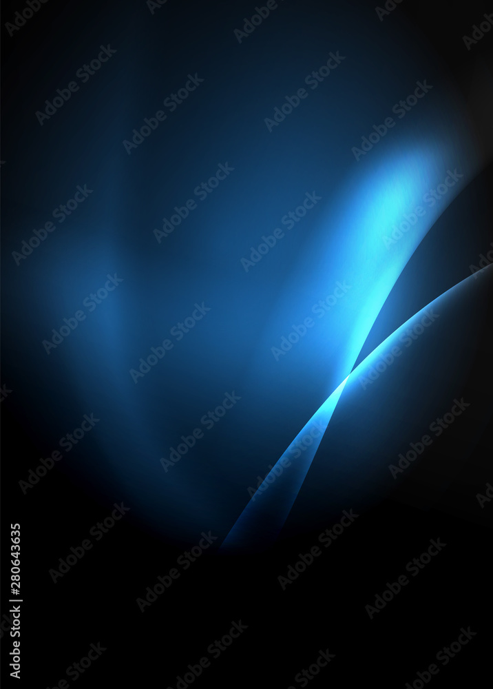 Dark space with shiny neon light motion waves. Abstract concept graphic element. Vector neon background. Technology background - obrazy, fototapety, plakaty 