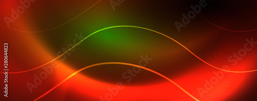Shiny neon lines template - northern lights glowing blur lines. Futuristic style glow neon 80s disco club or night party techno template