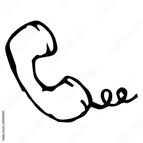 Telephone receiver with wire. Retro handset phone. Call center. Vector illustration. Simple hand drawing icon.