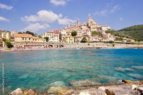 panoramic view of Cervo village one of the most beautiful of Liguria coast, Italy 