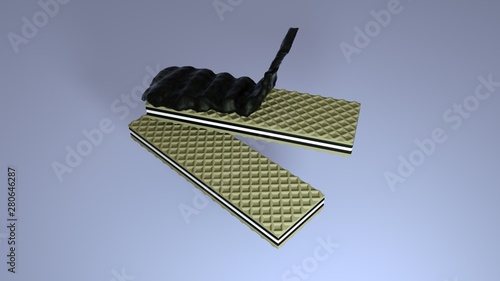 chrispy chocolate covered wafer, design element for food product. 3D rendering photo