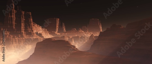 Unbelievable Mars alien landscape, 3D rendering
