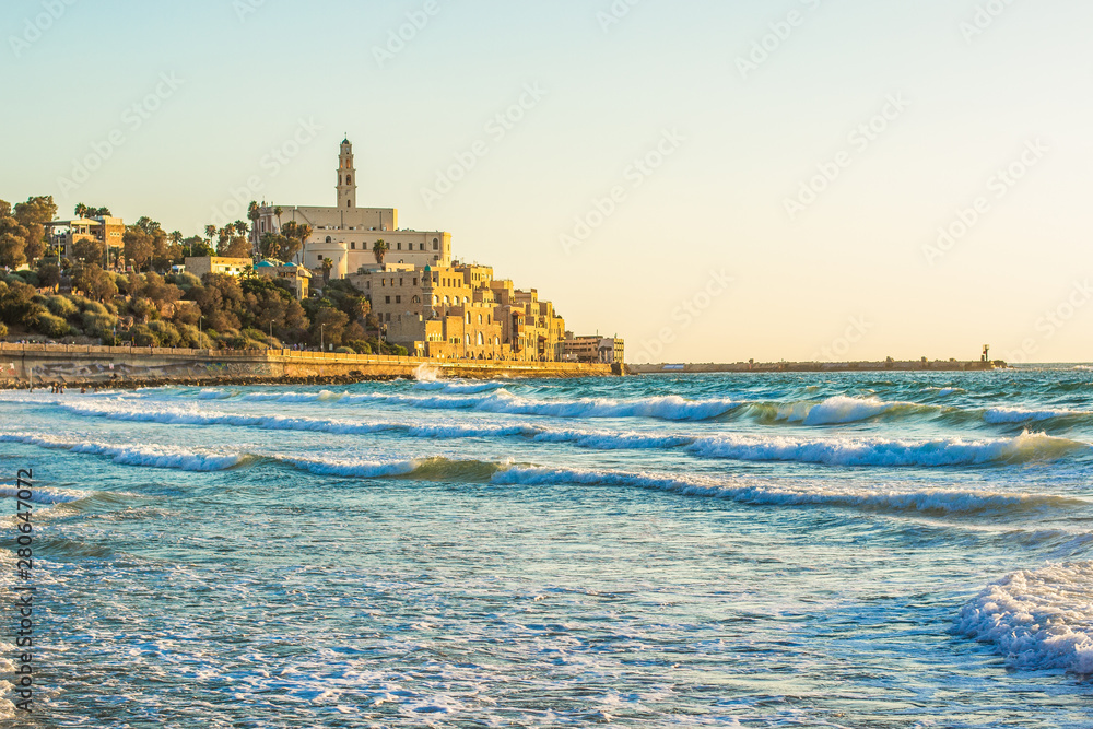 Naklejka premium Israeli old city Jaffa national heritage touristic destination near Tel Aviv landscape and landmark photography from Mediterranean sea waterfront district 