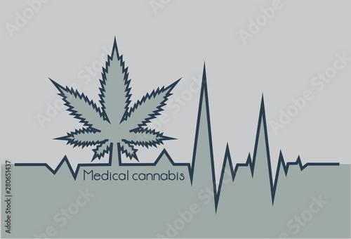 Gray heartbeat with medical marjuana. Card