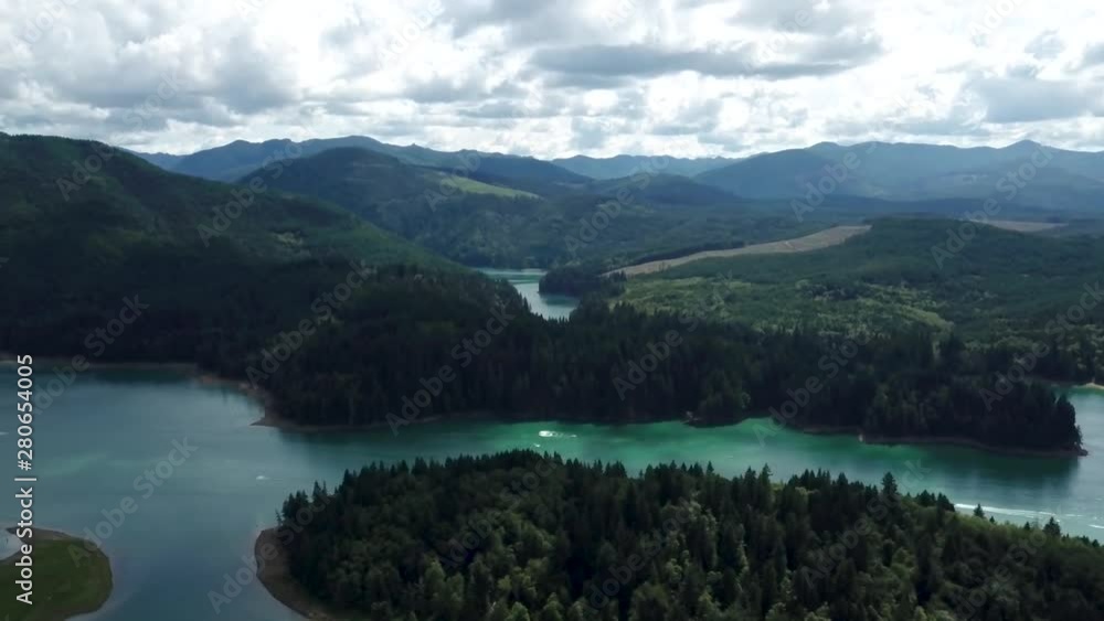 High up rotating aerial shot of Alder Lake in Washington State. High up rotating aerial shot of Alder Lake in Washington State.