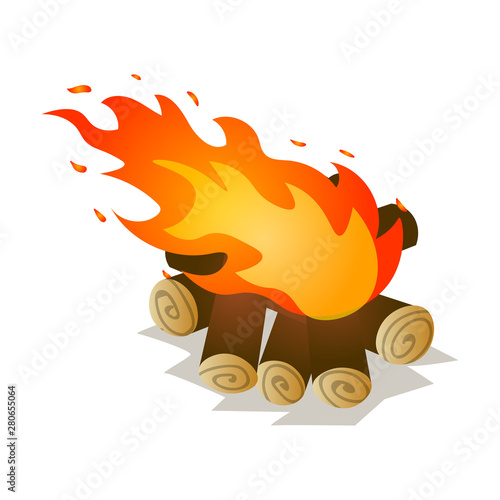 Big flame camping bonfire under powerful wind