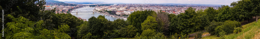 Old houses of Budapest and the Danube River, aerial view	
