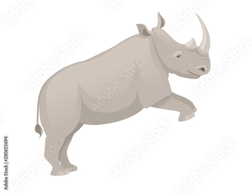 African rhinoceros jumping side view cartoon animal design flat vector illustration isolated on white background