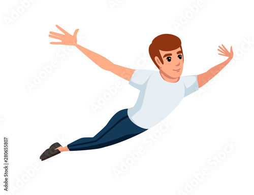 Flying man cartoon character design flat vector illustration isolated on white background
