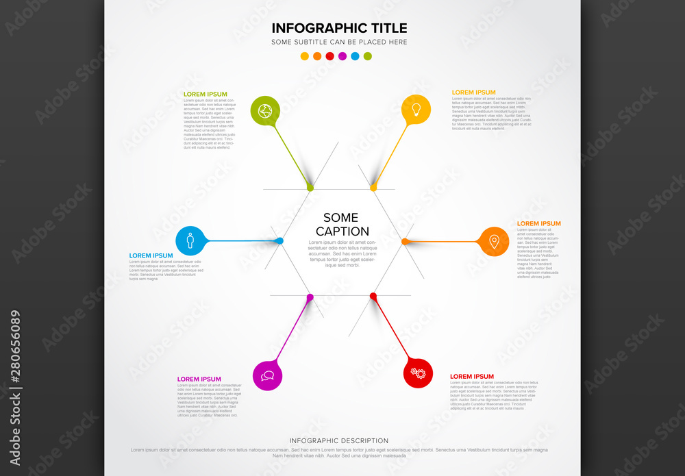 6 Elements Hexagon Info Chart Layout Stock Template | Adobe Stock