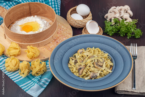 Italian pasta - Fettucini Alfredo on the plate photo