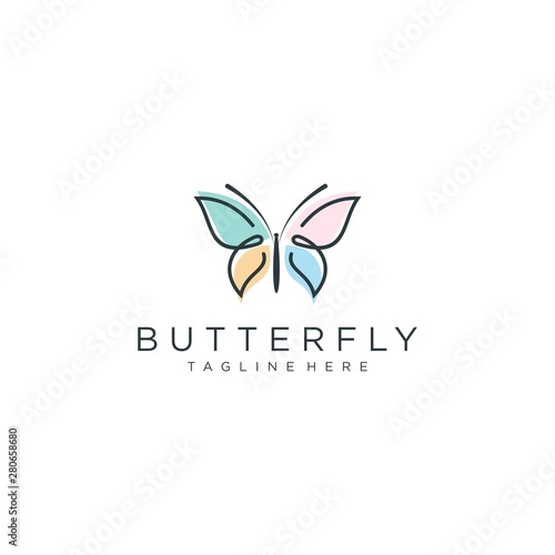 butterfly logo vector line outline monoline icon illustration