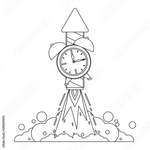 time clock watch alarm cartoon in black and white