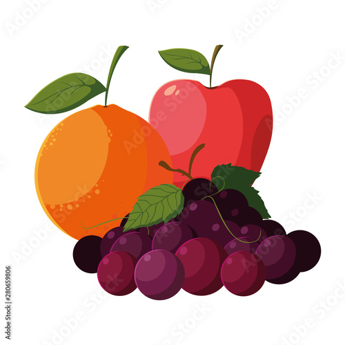 fresh fruits orange apple and grapes