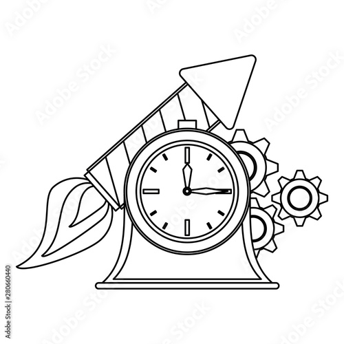 time clock watch alarm cartoon in black and white